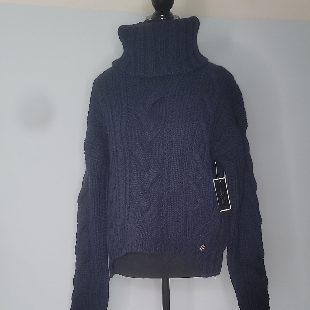 Juicy Couture Blue Cable Knit Turtleneck Sweater
